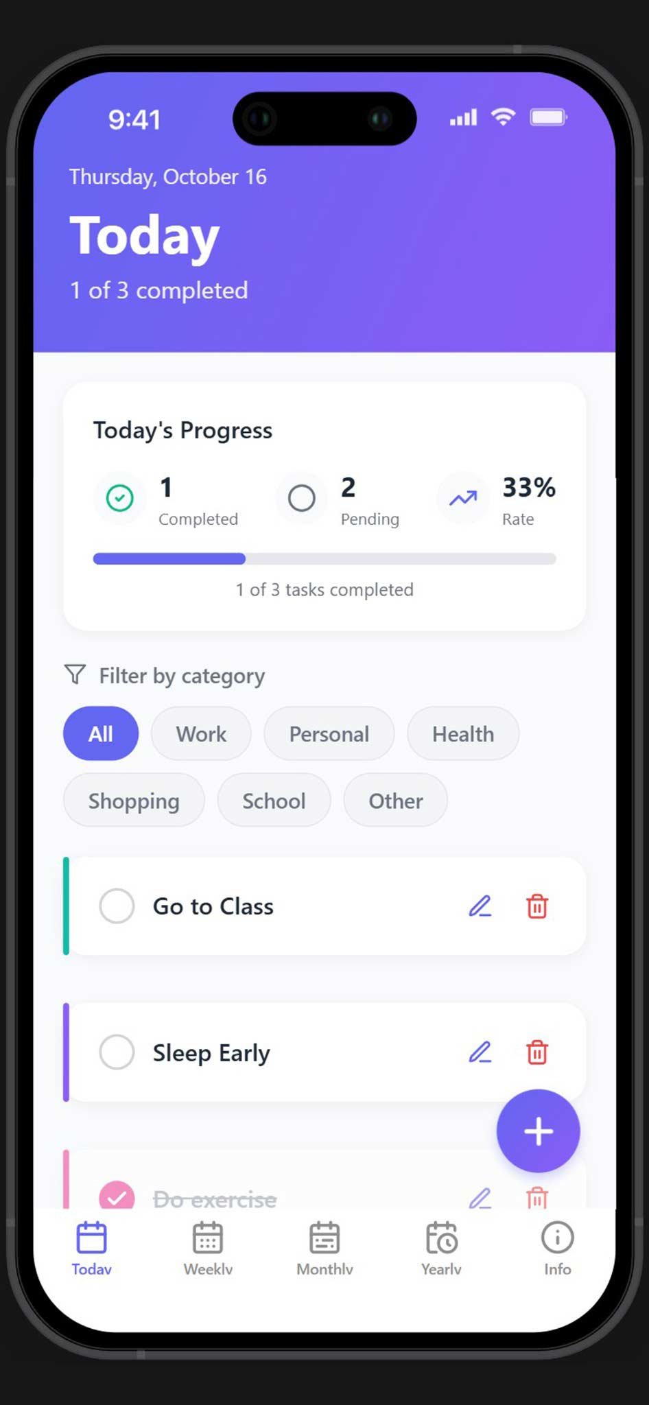 Today view of the planner app